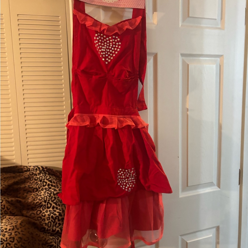 Red Heart Apron with Ruffle Details